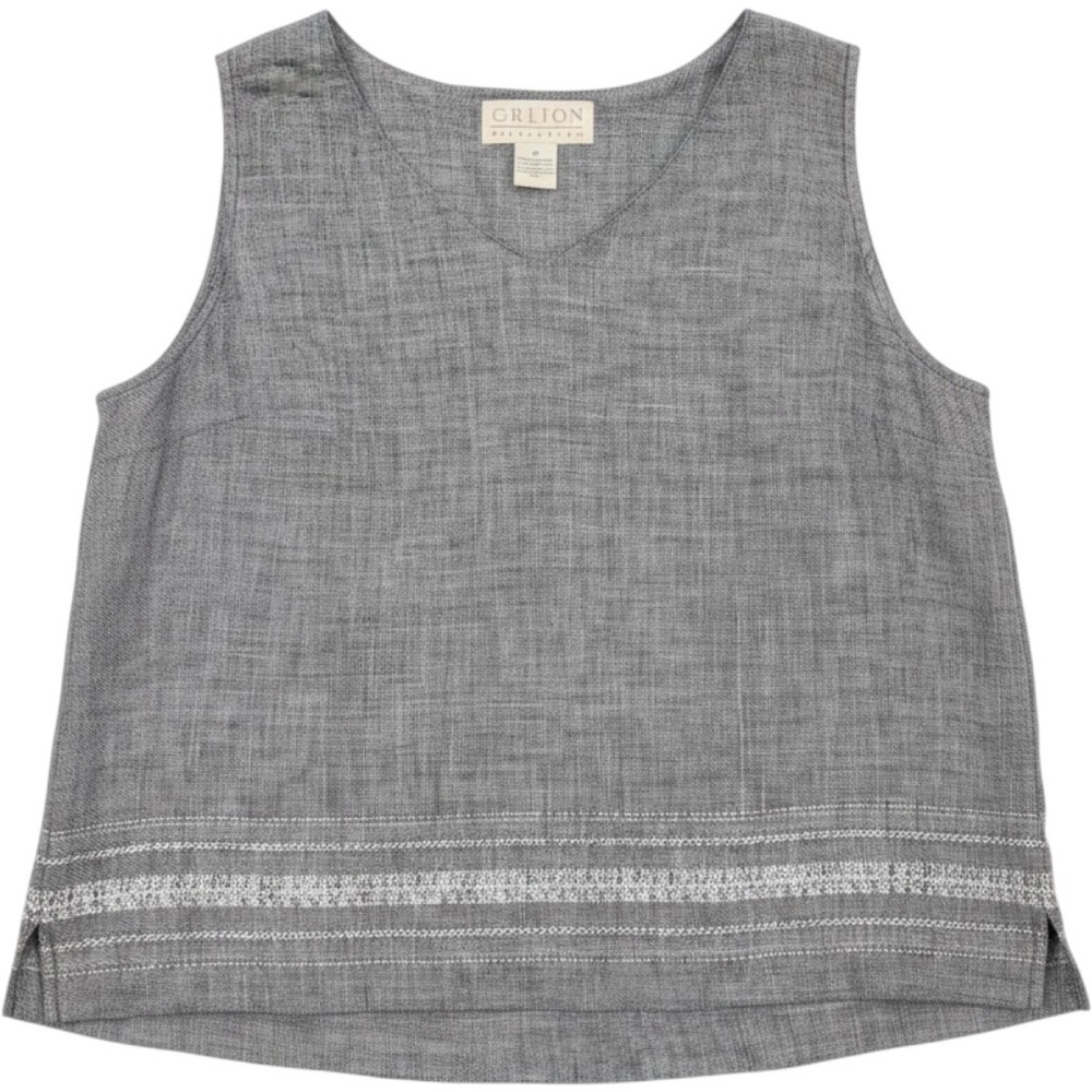 Norton McNaughton Womens Grey White Embroidered 100% Linen Sleeveless Top M